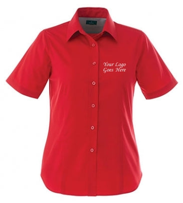 Women's Easy Care Short Sleeve Red Button Down Blouse